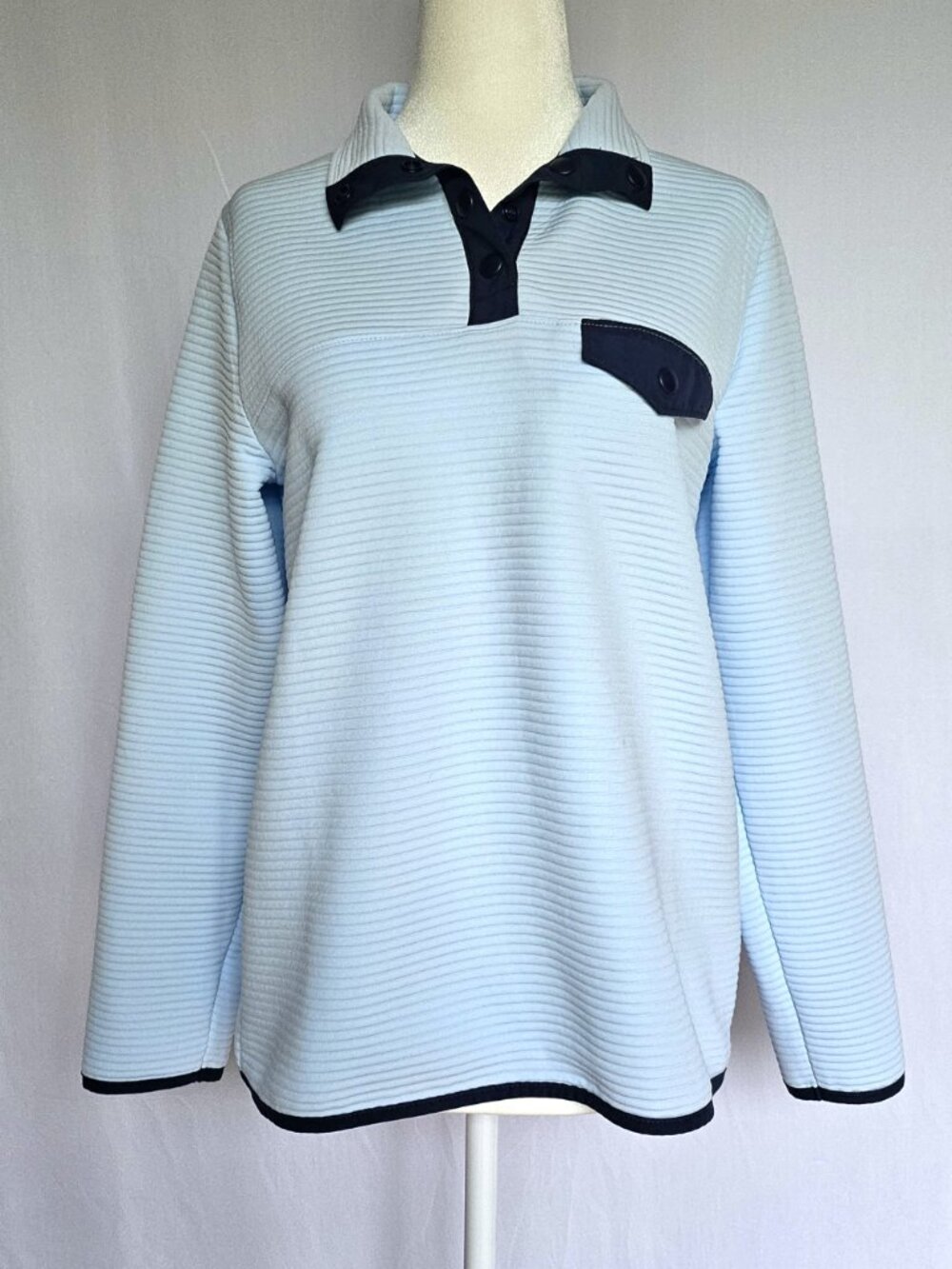 J.Crew Ribbed Pullover | Snap Collar | Blue Navy | Women’s Size S